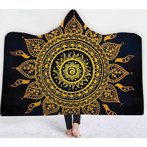 Mandala Hooded Blanket for Adults Kids Blanket Sherpa Fleece Woman Throw Blanket Microfiber Bohemian on The Sofa