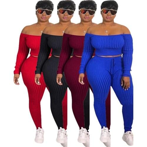Autumn Wholesale Clothing Two Piece Set Women Off Shoulder Long Sleeve Crop Top and Skinny Pants Set Leggings Sets Dropshipping