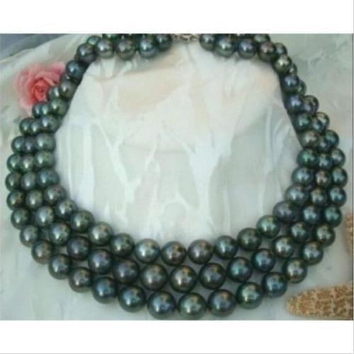 Triple strands SOUTH SEA AAA 9-10MM BLACK PEARL NECKLACE 18 INCH shipping free