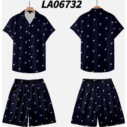 Men Short Sleeve Buttons Blouse Summer Casual Hawaii Loose Holiday Shirt And Shorts Set Tee Tops