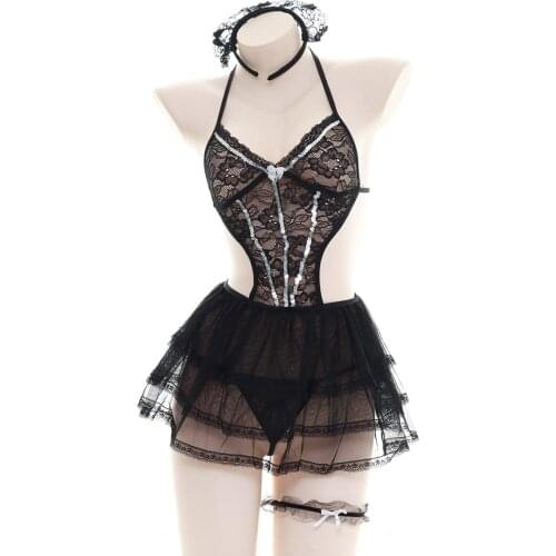 Sexy lingerie, wedding dress, underwear, lace, mesh, pajamas, semi-reveal back, nightdress, maid suit