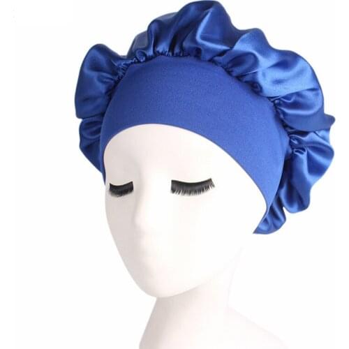 1pc Adjust Solid Satin Bonnet Hair Styling Cap Long Hair Care Women Night Sleep Hat Silk Head Wrap Shower Cap Hair Styling Tools