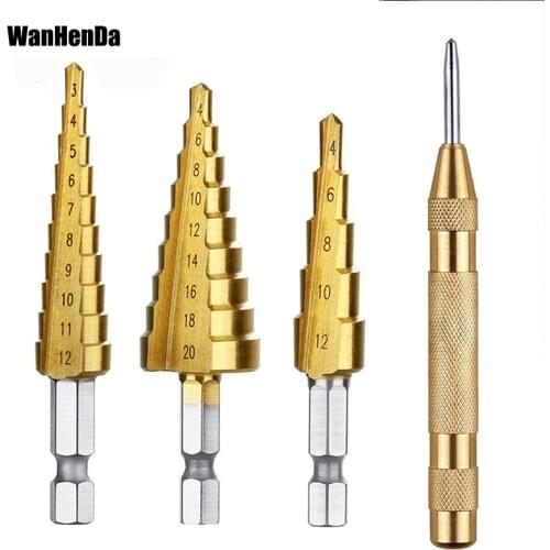 HSS Steel Titanium Step Drill Bit 3-12mm 4-12mm 4-20mm Step Cone Cutt Tools Metal Drill Bit Set for Woodworking Wood