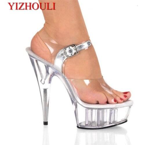 Full Clear Crystal 15CM Super High Heel Platforms Pole Dance/Performance/Star/Model Shoes, Wedding Shoes