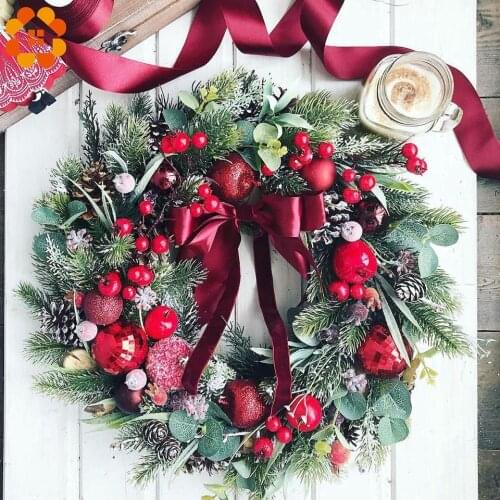 1pack Christmas Natural Rattan Wreath Pine Branches Berries&Pine cones for DIY Christmas Wreath Supplies Home Door Decoration