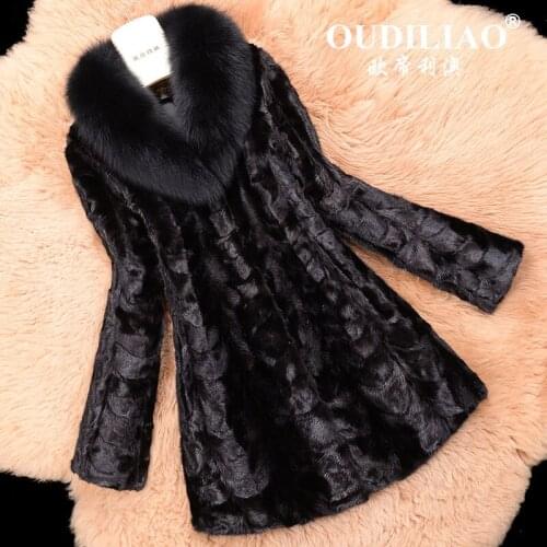 Real Mink Winter Coat Women Plus Size Jacket 4xl Fox Fur Collar Korean Long Coats Autumn Overcoat Chaqueta Mujer MY1033