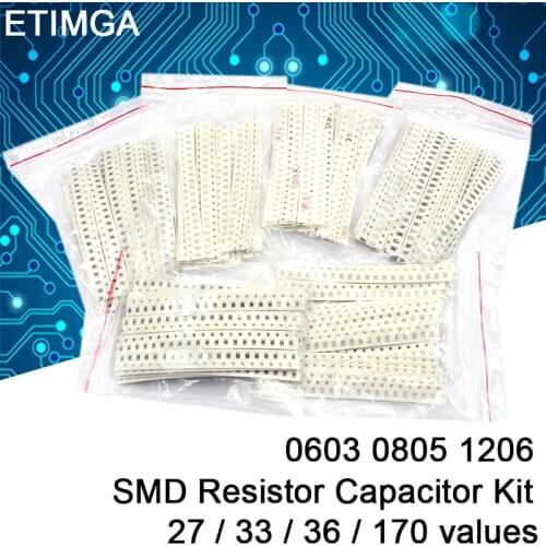 0805 0603 1206 SMD Resistor Kit 27 33 36 170 Values SMD Capacitor Kit Sample Package