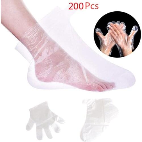 1 Set (100pcs Hand Cover + 100pcs Foot Cover + 100pcs Stickers ) Paraffin Wax Bath Liners Plastic Hand And Foot Hand Care Bags