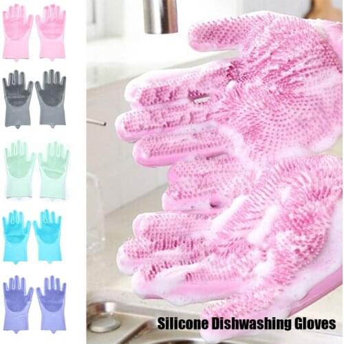 1 Pair Silicone Gloves Kitchen Cleaning Dishwashing Gloves Magic Scrubber Rubber Dish Washing Gloves Tools Kitchen Gadgets New
