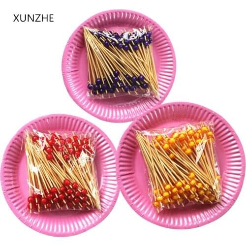 100pcs 9cm Acrylic beads Party supplies stick Cocktail Drink Stirring Sticks Food Dessert Picks Fruit Fork Cupcake Decorations