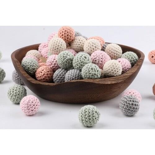 15pcs 20mm Wooden Crochet Bead Baby Teether For Pacifier Chain Wooden Baby Gym Toys Teething Bracelet Newborn Gifts Baby Product