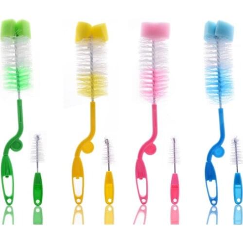 2pcs/set New Baby Milk Bottle Brushes Nipple Brushes Spout Tube Teat Sponge Baby Feeding Bottle Cleaning Brush Set Cup Brushes