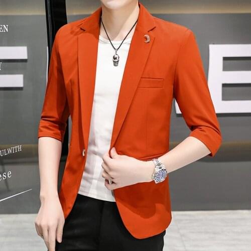 2021 summer seven-quarter sleeve suit for men Korean version slim body fashion light mature British style five-quarter sleeve sm