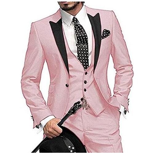 2021 Formal Dinner Morning Style Pink Groom Tuxedo Wedding Party Suit Peaked Lapel Groomsmen Suit Bridegroom (Jacket+Pants+Vest)
