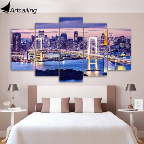 5 piece canvas painting rainbow bridge tokyo night HD posters and prints canvas painting for living room free shipping XA-1942A