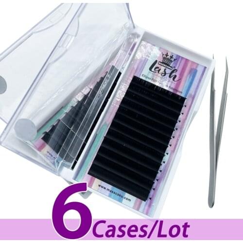 6pcs/lot MASSCAKU factory price natural soft flat lashes bulk vendor high quality flat ellipse lashes flat extension