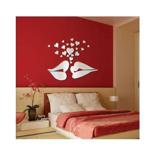 Free shipping removeable kiss acrylic mirror sticker with 28pcs heart , 3D wedding wall mirror sticker