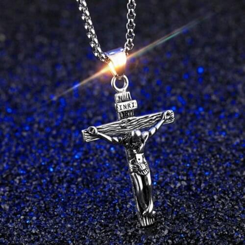 Top Design Stainless Steel Silver Color And Black Jesus Cross Crucifix Pendant Necklace Free Box Chain Mens Jewelry Xmas Gift