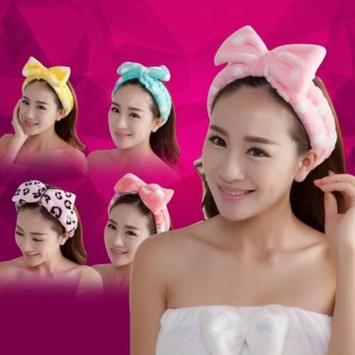 Flannel Cosmetic Headbands Soft Bowknot Elastic Hair Band Hairlace for Washing Face Shower Spa Makeup Tools
