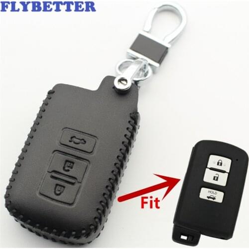 FLYBETTER Genuine Leather 3Button Keyless Entry Smart Key Holder Case Cover For Toyota Camry/Avalon/V50 Car Styling L2102