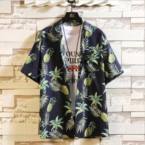 Hawaiian 2021 Summer Mens Beach Shirt Fashion Short Sleeve Floral Loose Casual Shirts Plus Asian Size M-4Xl 5Xl