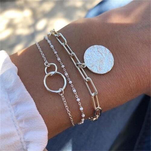 3 Pcs/Set Women Bracelets Set Fashion Geometric Disc Beaded Chain Cuff Bracelet Beach Fashion lady Jewelry Lover Gift