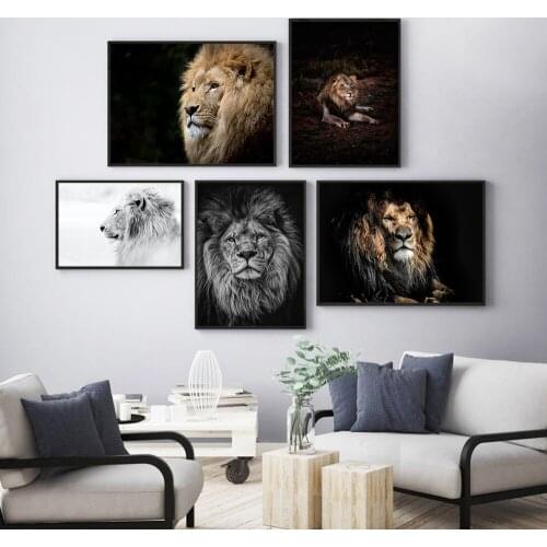 Close-up Photo of A Majestic Lion Decorative Arts Canvas Printings Wall Art Pictures for Living Room Decor Freshen Up The House