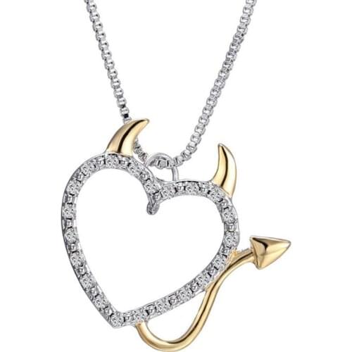 Cute Crystals Inlaid Love Heart Accent Devil Heart Pendant Necklaces Fashion Jewelry for Women