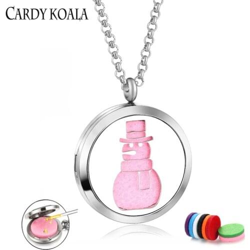Fashionable cute winter snowman pattern hollow aromatherapy essential oil pendant couple necklace
