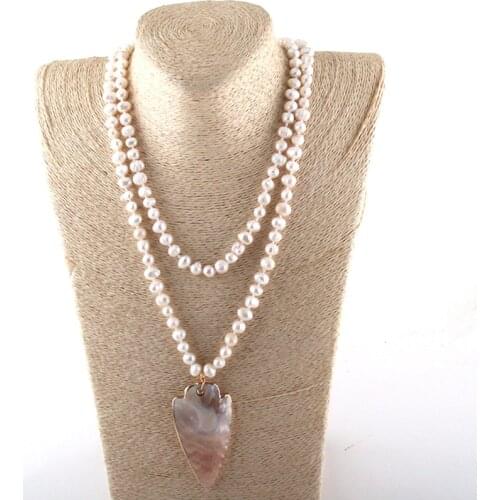 Fashion Women Pearl Jewelry 8-9mm Pearl Knotted Freshwater Pearl Shell Pendant Necklaces