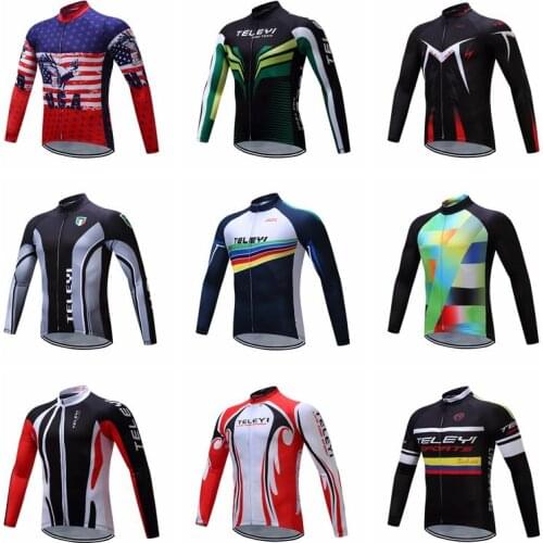 TELEYI Men Long Sleeve Winter Cycling Jersey Clothing Autumn MTB Bicycle Jersey Riding Outdoor Ropa ciclismo Bike Jersey Wear