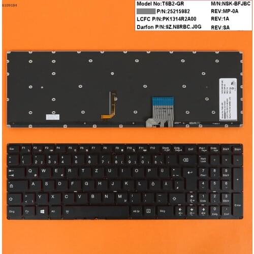German QWERTZ New Replacement Keyboard for Lenovo Y50-70 Y70-70 TOUCH Laptop Red Backlit NO Frame