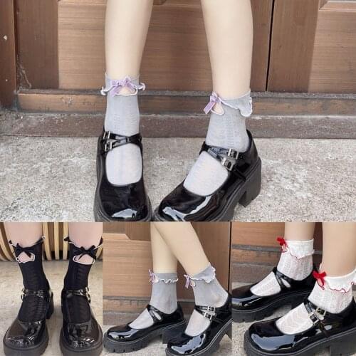 Japanese Ins Retro Milky White Loli Jk Socks Red Velvet Bow Cotton Love Hollow Short Socks Female