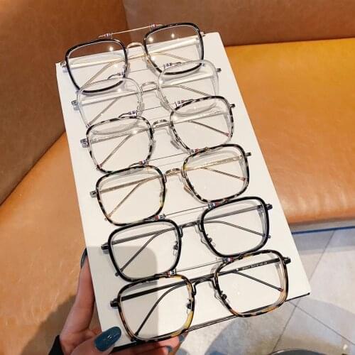 2021 new retro metal lady large box sunglasses transparent simple full-frame metallic plain light mirror optical frame women