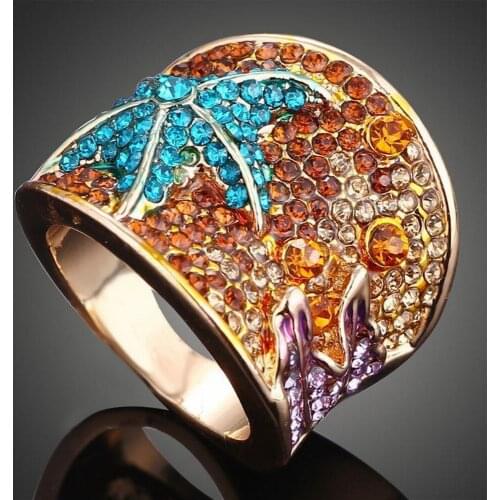 New Trend Colored Fully-inlaid Stones Dense Setting Big Starfish Statement Ring Jewelry R00105