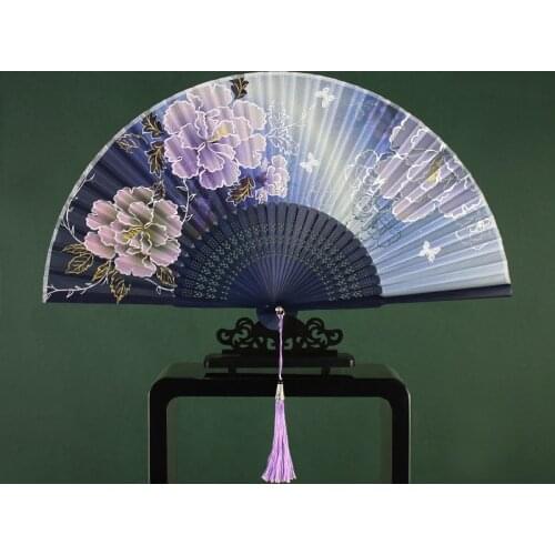 Painted Silk peony flower chinese fan hand fan eventail a main fan abanico folding fan hand fans bamboo