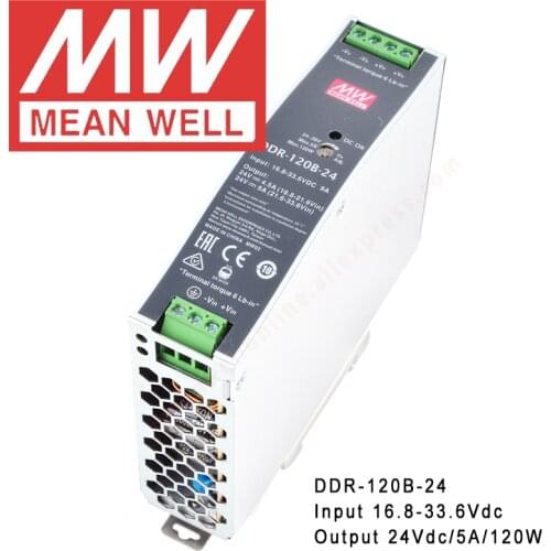Original Mean Well DDR-120B-24 Din Rail Type DC-DC Converter Meanwell 24V/5A/120W DC to DC Power Supply 16.8-33.6Vdc Input