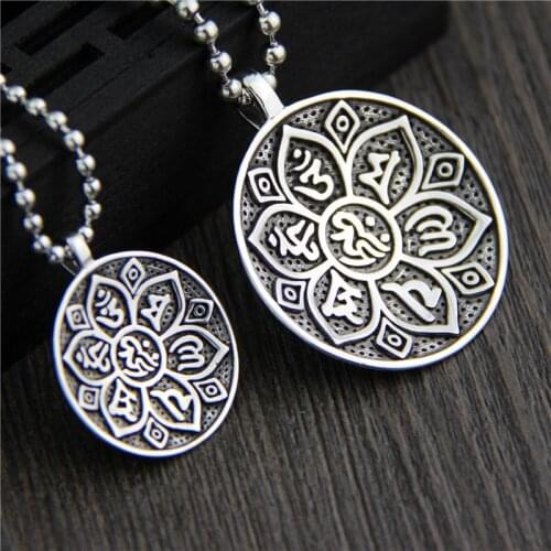 Tibetan 925 Silver OM Mani Padme Hum Pendant necklace 925 sterling Buddhist Amulet Necklace Good Luck Tibetan Necklace