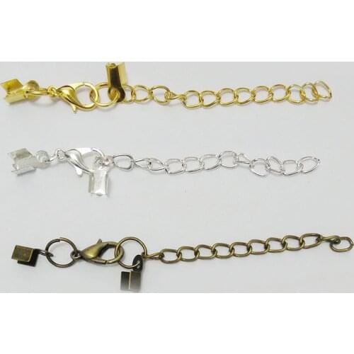 Flat leather cord end crimp caps beads lobster clasps extented extension chains tail jump rings charms Ropes necklace connector