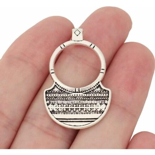 20 x Tibetan Silver Ethnic Tribal Aztec Hippy Circle Semicircle Charms Pendants For Earrings Jewelry Making Findings 36x23mm