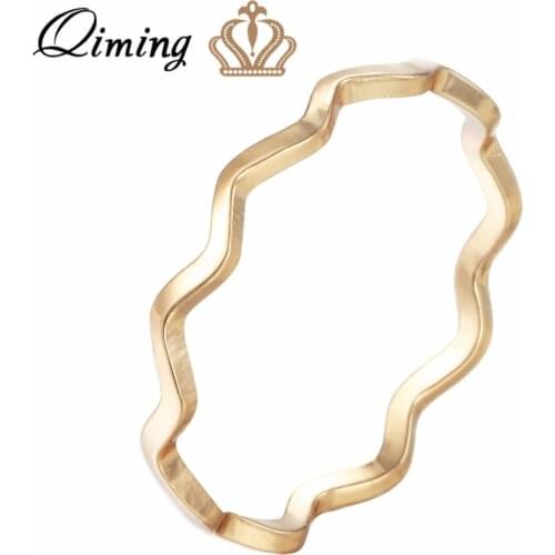 QIMING Korean Thin Wave Knuckle Rings Simple Women Fashion Golden Jewelry Zig Zag Waves Finger Toe Ring Cheap Jewelry Wedding