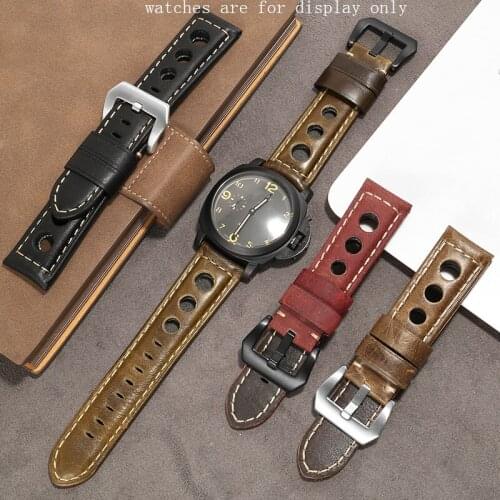 20 22 24mm Breathable Genuine Leather Watchband Replacemet Belt For PAM111 441 Mens And Womens Bracelet Black Red