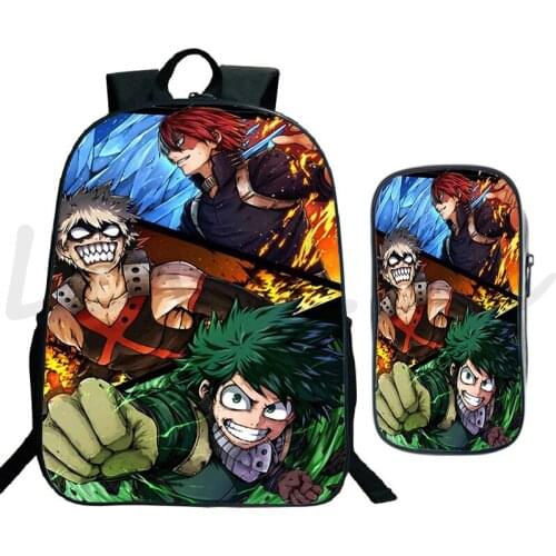 My Hero Academia Backpack boys girls School Backpack kids Bookbag Pencil Bag 2pcs Set Travel Knapsack Schoolbag Daily Rucksack