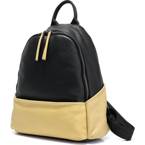 Panelled Women Backpack Genuine Leather Daily School Bags For Teenage Female Casual Travel Bag High Quality Rucksacks For Girls