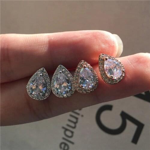 Luxury Female Crystal White Zircon Stud Earrings Boho Rose Gold Color Double Earrings Vintage Wedding Earrings For Women
