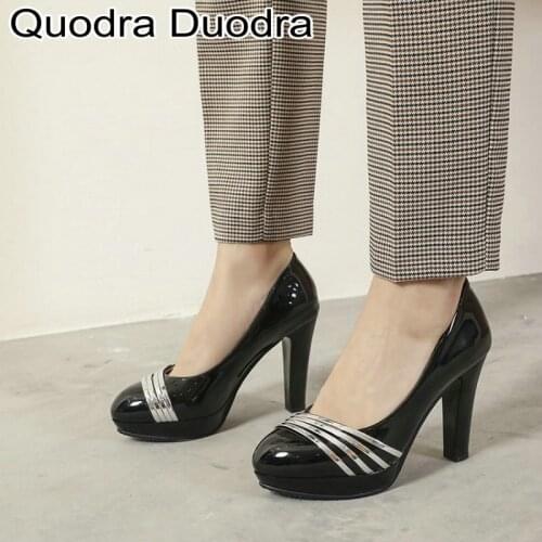 New Womens Pumps shoes patent leather Thin High Heels round toe Cover toe Casual Sexy Party plus size 45 34 Autumn summer
