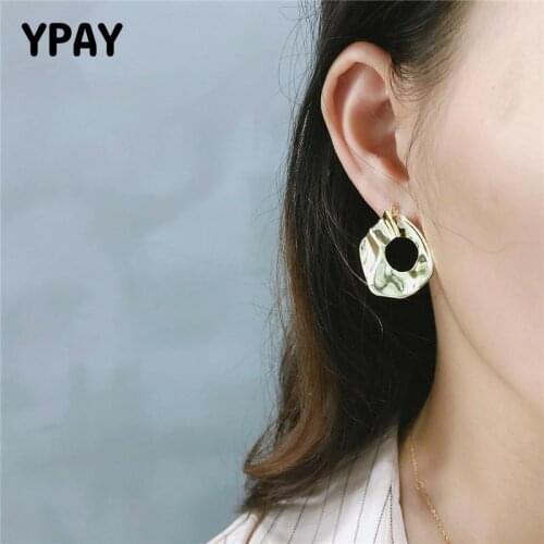 YPAY 100% Real 925 Sterling Silver Stud Earrings for Women Korean INS Irregular Brinco Earring Fine Party Jewelry Gifts YME570