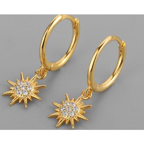 925 Sterling Silver Sun Hoop Earrings for Women Jewelry Accessories Vintage Gold Fine Vintage Earrings Cute Gift
