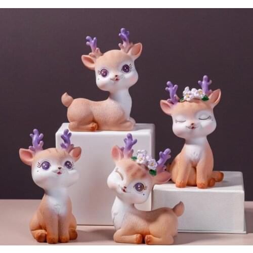 1 Pcs Deer Cartoon Fawn Figurines Miniatures Fairy Garden Gnome Moss Gift Resin Crafts Home Decoration Ornaments Gifts