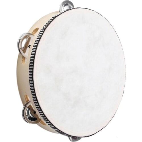10 inches Faux Leather Head Drum Handbell Held Tambourine Metal Bell Plastic Rattle Ball Percussion for Musical Instruments tool